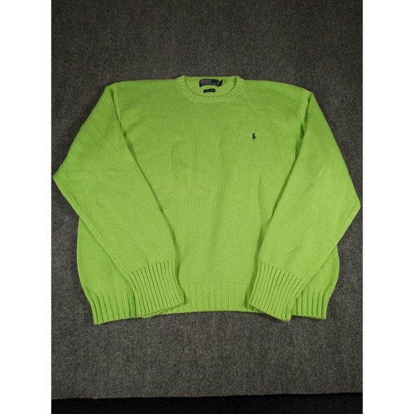 VTG Polo Ralph Lauren Men's 2XL Lime Green Cable Knit Sweater Pullover 90s Y2K